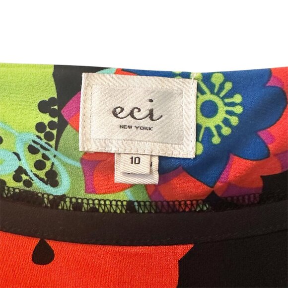 ECI Black Colorful Floral Flutter Sleeve Bohemian Hippie Mini Dress Size 10 - Picture 8 of 9